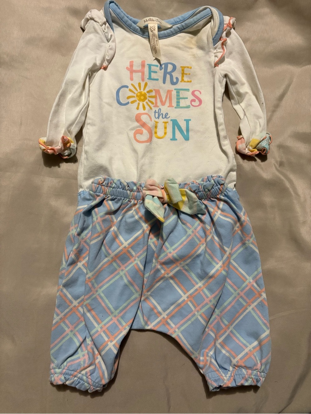 Matilda Jane White Top with Pastel Blue Plaid Pants Kids Matching Set